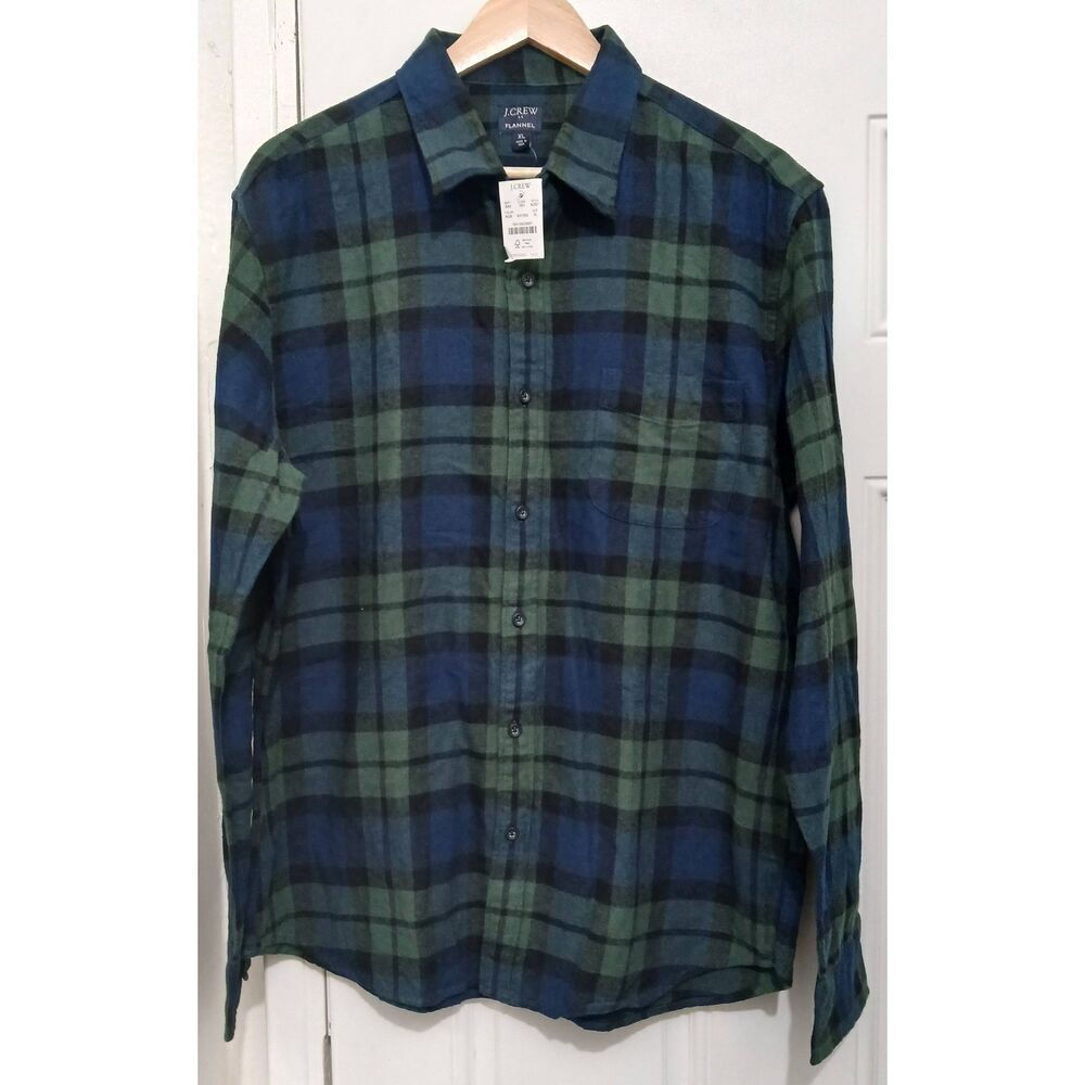 J crew mens xl flannel plaid shirt soft texture Scottish green black plaid watch